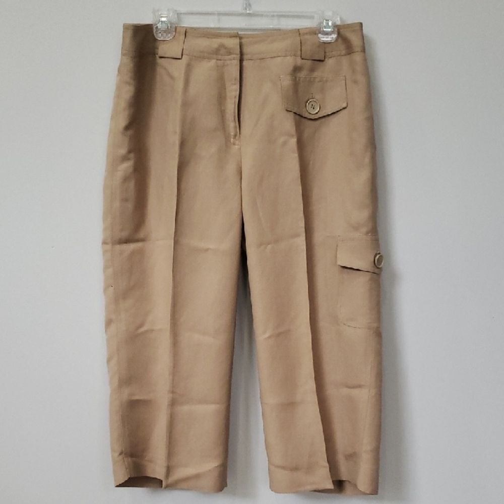 David N Capri Pant Womens 12P Cargo Safari Wide Leg Palazzo Linen Travel